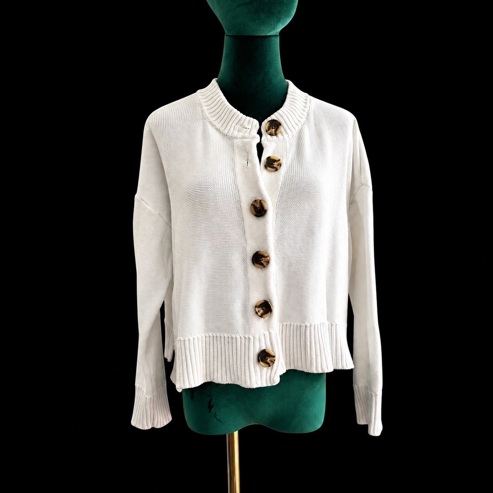 Quince Organic Cotton Cropped Cardigan Small Button Front Quiet Luxury Coastal